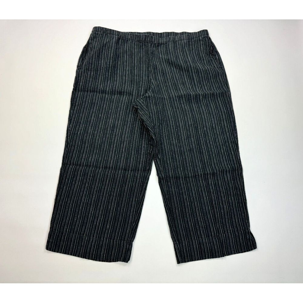 J Jill Striped Wide Leg Linen Cropped Pants Women XL‎ NWOT Pockets Elastic waist